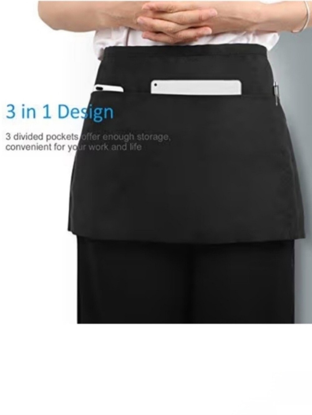 Set Of 3 Black Server Aprons - Professional 3 Pocket - Water Resistant - NWOT